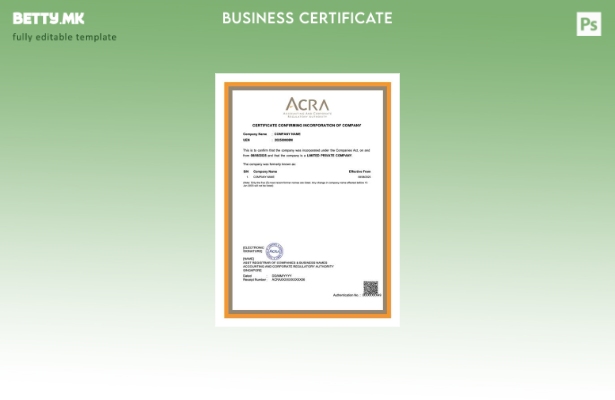 модерен стил Сингапур сертификат за основање компанија Шаблон за Word и PDF